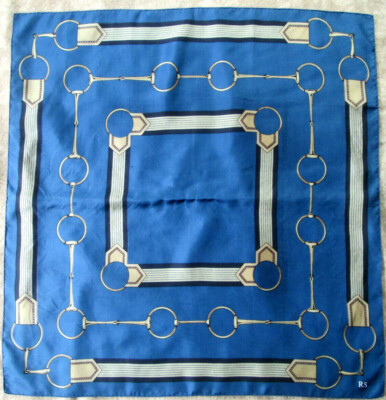 Foulard Vintage En Soie - 86x88 Cm - Bords Bleu Nuit - Pour Femme