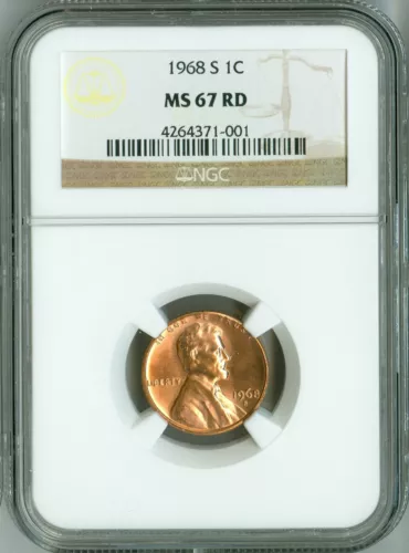 1968 S NGC MS67 RD Lincoln Cent, FINEST REGISTRY, None Finer, Rare Beauty