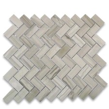 Y71XP Herringbone Athens Grey Marble Mosaic Tile Haisa Dark Polished 1x2"