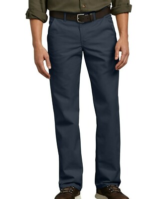 Dickies Work Pants Mens Flat Front Flex Straight Leg Slim Fit Navy Blue  40x30