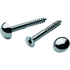MIRROR SCREWS BRASS OR CHROME CAPS (1 INCH - 2 INCH) (4 CAP STYLES)