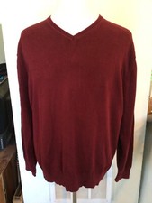 Men s Jos.A.Bank Signature Long Sleeve V-Neck Pullover Sweater Burgundy Sz XL