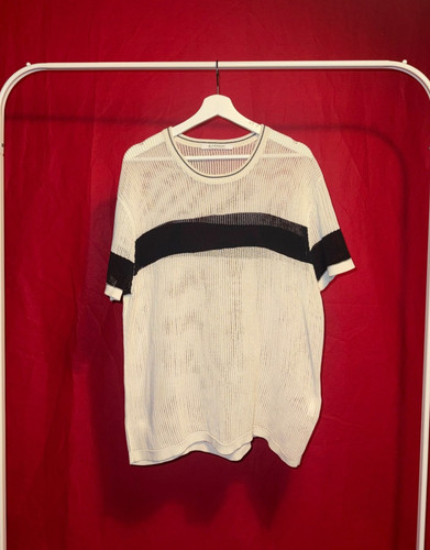 Givenchy Sample Mesh Open-Knit Stripe Short-Sleeve Sweater Men's Size L
