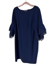 Adrianna Papell Plus Size Knit Crepe Sheath Dress with Tiered 3/4 Sleeves