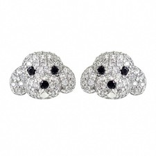 925 Sterling Silver Cute Dog Puppy Zirconia Earrings Ear Stud Piercing white gol