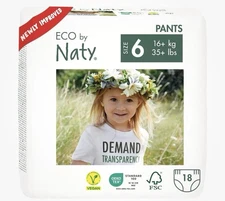 Eco by Naty Pull Ups Girls 35 lbs+ Pkg Of 18 Hypoallergenic, Chemical Free, New