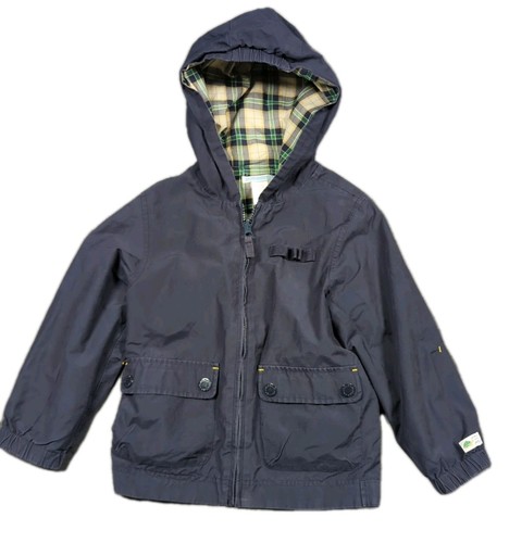 Janie And Jack Rain Jacket Coat Reversible 4t 5t Hooded Blue Plaid Lined - Picture 2 of 9