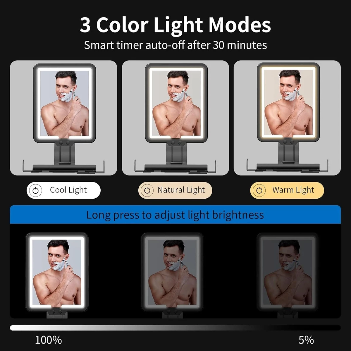 Lighted Shower Mirror Fogless for Shavin Heated Fog Free Large 9.5*7inch 3 Color