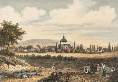 Nach Unbekannt (19.Jhd), Dorfansicht mit Kirche, Sst. Romantik Landschaft - Bild 1 von 4