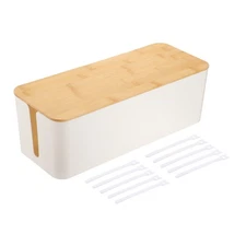 Cable Management Box with Nylon Cable Ties, White, Wooden Lid, L