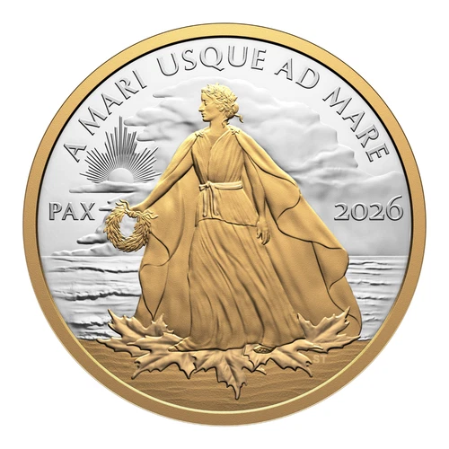 2026 Canada $1 PAX Lady Peace Dollar - 1 oz Fine Silver Coin with Selective Gold