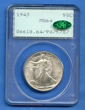 1943 P PCGS MS64 CAC Walking Liberty Half Dollar 50c US Mint Silver Coin Rattler