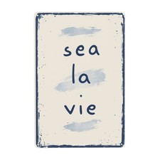 Sea La Vie Coastal Beach House Surf Ocean Metal Tin Sign Wall Decor 8x12 Inch