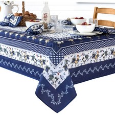 Rectangle Fabric Tablecloth 60x84 Inch Blue Rooster Water Stain Resistant