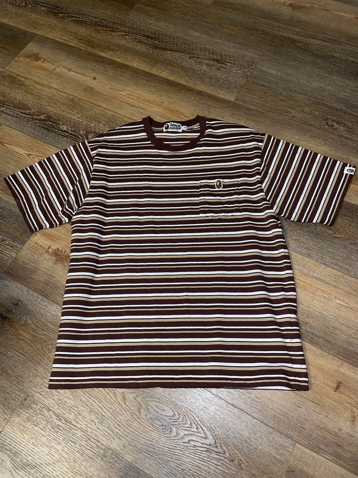 A Bathing Ape Bape One Point Hoop Stripe Shirt Mens Medium Relaxed Fit Worn Once