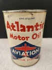 Motor Oil Can Atlantic Aviation Vintage Original 1930's -40's Philadelphia Pa