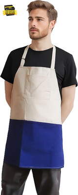 Chef Apron Unisex Two-Tone Professional Kitchen Bib Apron with 2 Pockets Cooking