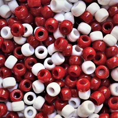 100 Rot & Weiß Mix Perlen Pony Perlen 9x6mm Fassform Kunststoffperlen