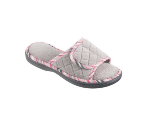 Isotoner Womens Diamond Quilted Mandy Adjustable Slide Slippers in Gray Size S 3490₽