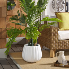 SAFAVIEH Outdoor Patio Furniture Kaston White Concrete Ficonstone Planter Pot (F