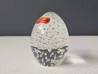 Vintage Murano  Bubble Glass Egg Paperweight Italy Label 3.5" Mid Century Modern