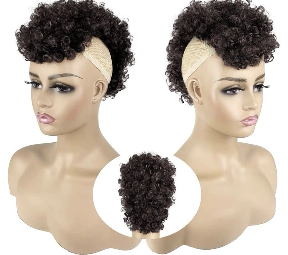 Pelucos cortos afro rizados sintéticos imitación halcones 6 clips BB en negro natural Foto 2 de 4