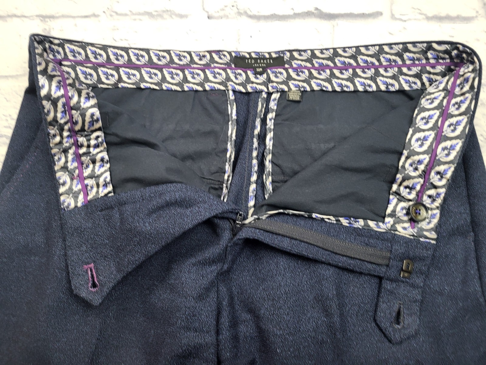 Ted Baker Pants Navy Blue Solid Flat Front Polyes… - image 8