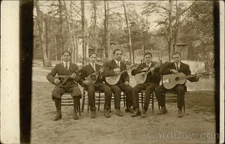 Music RPPC Group 5 Men with Stringed Instruments Real Photo Post Card Vintage PC