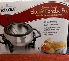 Rival Stainless Steel Electric Fondue Pot 3 Qt Model FD320S  8 Forks