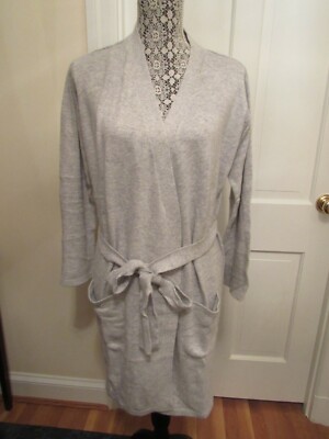 Portolano Cashmere Blend Woman s Belted Short Robe   Silver   Large   NWT - $350