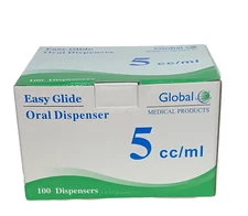 Easy Glide 5ml 5cc Oral Syringe, Sterile, Caps Included, 100 Pack