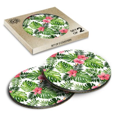 2 x Box Runde Untersetzer - Tropische Hibiskus Blumen Brandung #12889