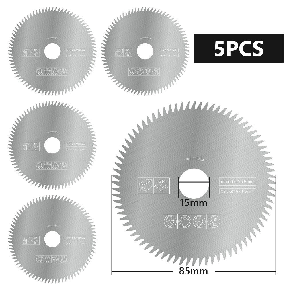 5pcs HSS Circular Saw Blade 85mm x10/15mm Bore 80T for Wood Metal Cutting Disc