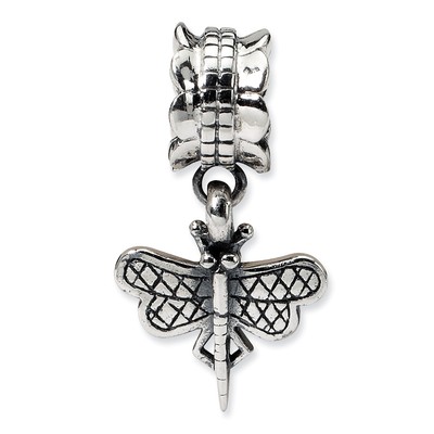 Dragonfly Dangle Bead .925 Sterling Silver Antique Finish Reflection Beads