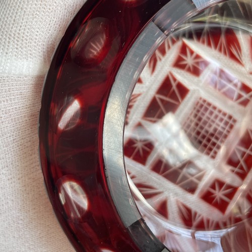 Bohemian Ruby Cut To Clear Crystal Glass Ashtray 4 1/4in PRICE REDUCED - Picture 10 of 21