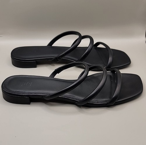 J.Jill Sandals Womens Sz 9 Black Leather Strappy Slide Flip Flops Casual Neutral - Picture 3 of 7