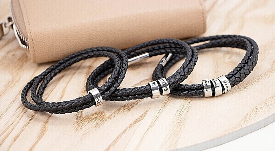 Pulsera de cuero trenzado para hombre, regalo del día del padre, pulsera de apellido Foto 3 de 4
