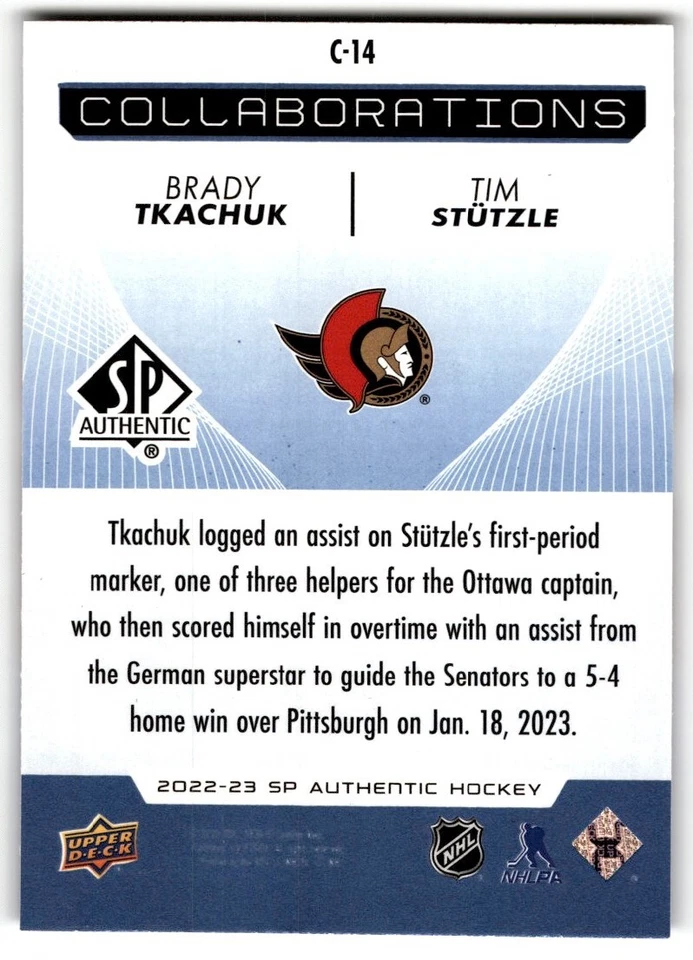 Brady Tkachuk / Tim Stutzle 2022-23 SP Authentic Collaborations Blue #C-14 - Image 2 of 2