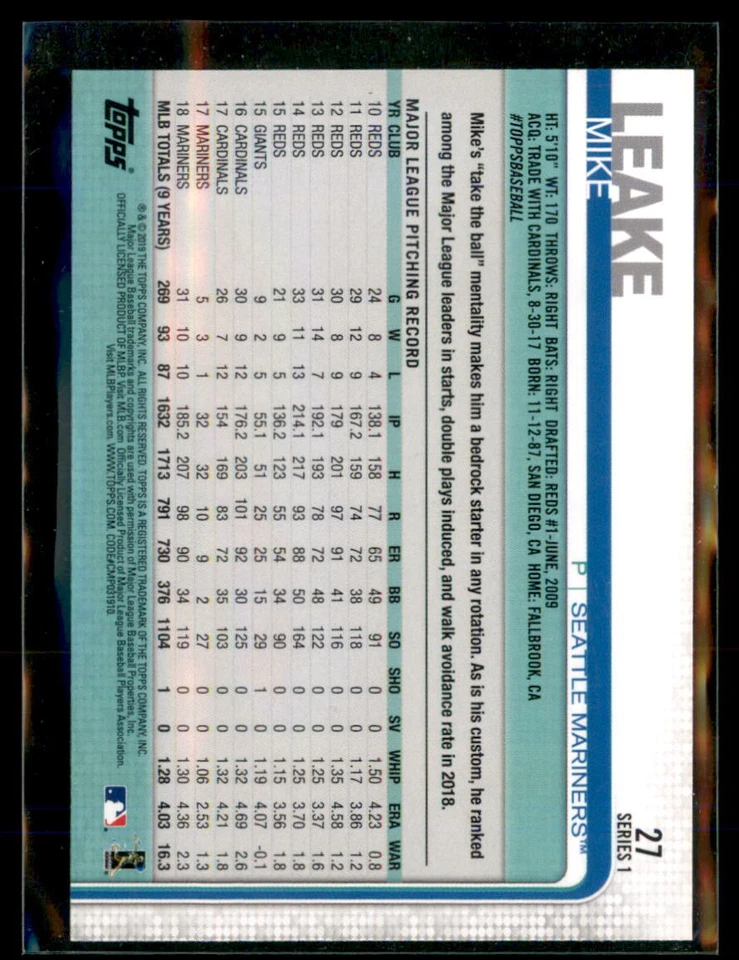 2019 Topps Mike Leake Seattle Mariners #27 5 Card Lot - Image 2 of 2