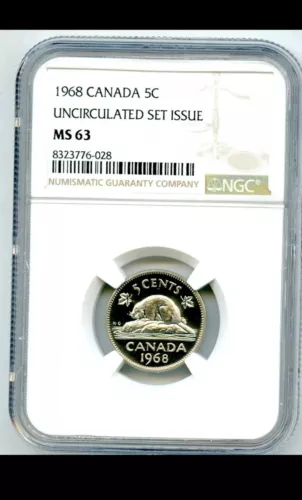 1968 CANADA 5 CENT NICKEL NGC MS 63 UNCIRCULATED SET ISSUE COIN ++