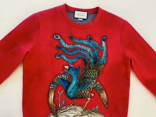 GUCCI RED Peacock Neoprene Studded sweater.OS size Small - Picture 5 of 7