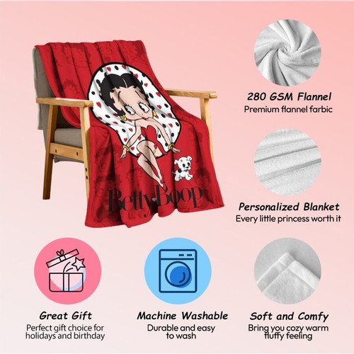 Personalized Name Betty Boop Throw Blanket 50x60 60x80 Fleece Custom Blankets - Picture 4 of 12