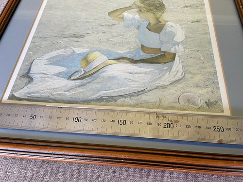 White Dress oil painting by Thomas R. Dunlay Small Print Girl On Beach Art. - Picture 9 of 11