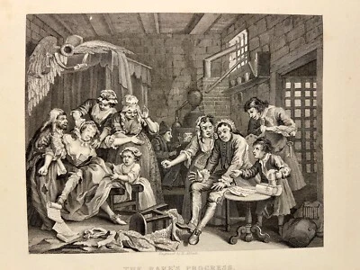 THE RAKES PROGRESS PROFESSORS 1833 WILLIAM HOGARTH ANTIK STAHLSTICH ENGRAVING 7 - Bild 1 von 4