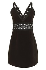 TOPSHOP Women's Crochet Lace Trim V-Neck Mini Dress Black Size EUR 40 / US 8
