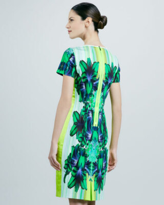 EUC Elie Tahari Angie Mirror Orchid sheath green lime floral dress 2 $398 |  eBay