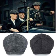 Peaky Blinders Hat Herringbone Tweed Wool Baker Boy Gatsby Mens Newsboy Flat Cap