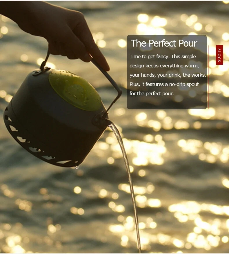 ALOCS Portable Water Kettle Teapot Coffee Pot 0.9L Camping Hiking Aluminum Alloy - Image 4 of 4
