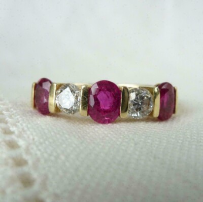 1.5Ct Simulated Red Ruby & Diamond Anniversary Women Ring 14K Yellow Gold Finish