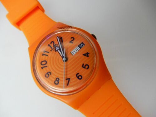 TRENDY LINES IN SIENNA! Orange Swatch w DAY/DATE, Glow Hands/Silicone Band-NIB!